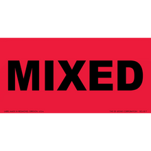 Bold black text spelling ’MIXED’ on a red background.