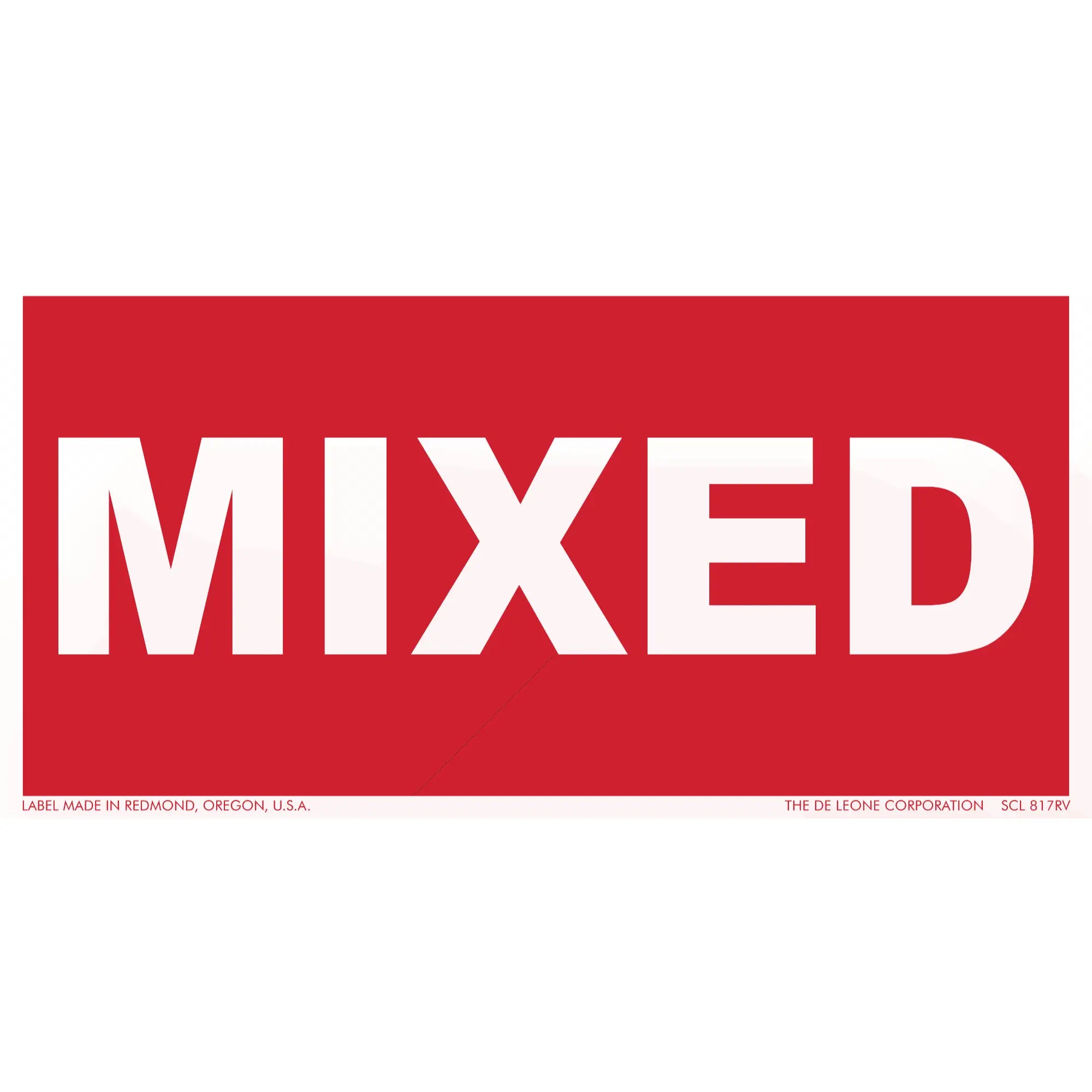 Red rectangular sign with white text reading ’MIXED’