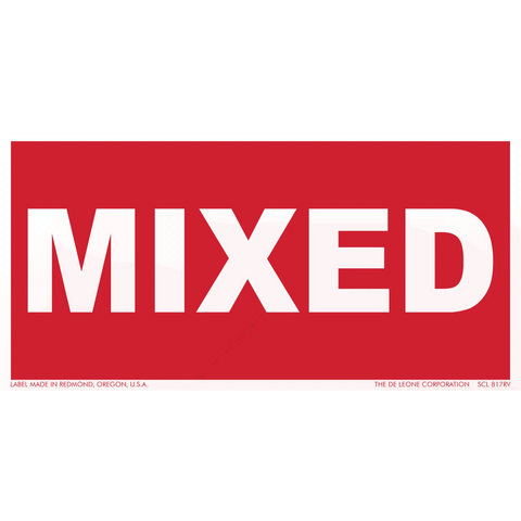 Red rectangular sign with white text reading ’MIXED’