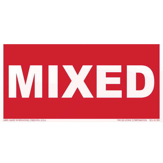 Red rectangular sign with white text reading ’MIXED’