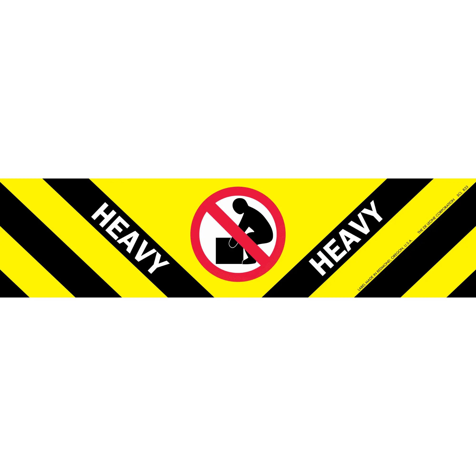 Warning sign with black and yellow stripes and a ’no lifting’ symbol.