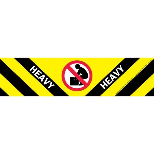 Warning sign with black and yellow stripes and a ’no lifting’ symbol.