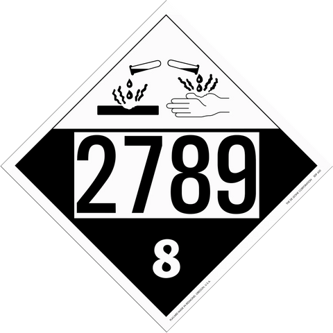 Hazardous materials placard with number 2789 and corrosive symbol in class 8.