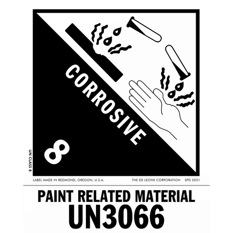 Hazard warning label for corrosive paint-related material with UN code 3066.