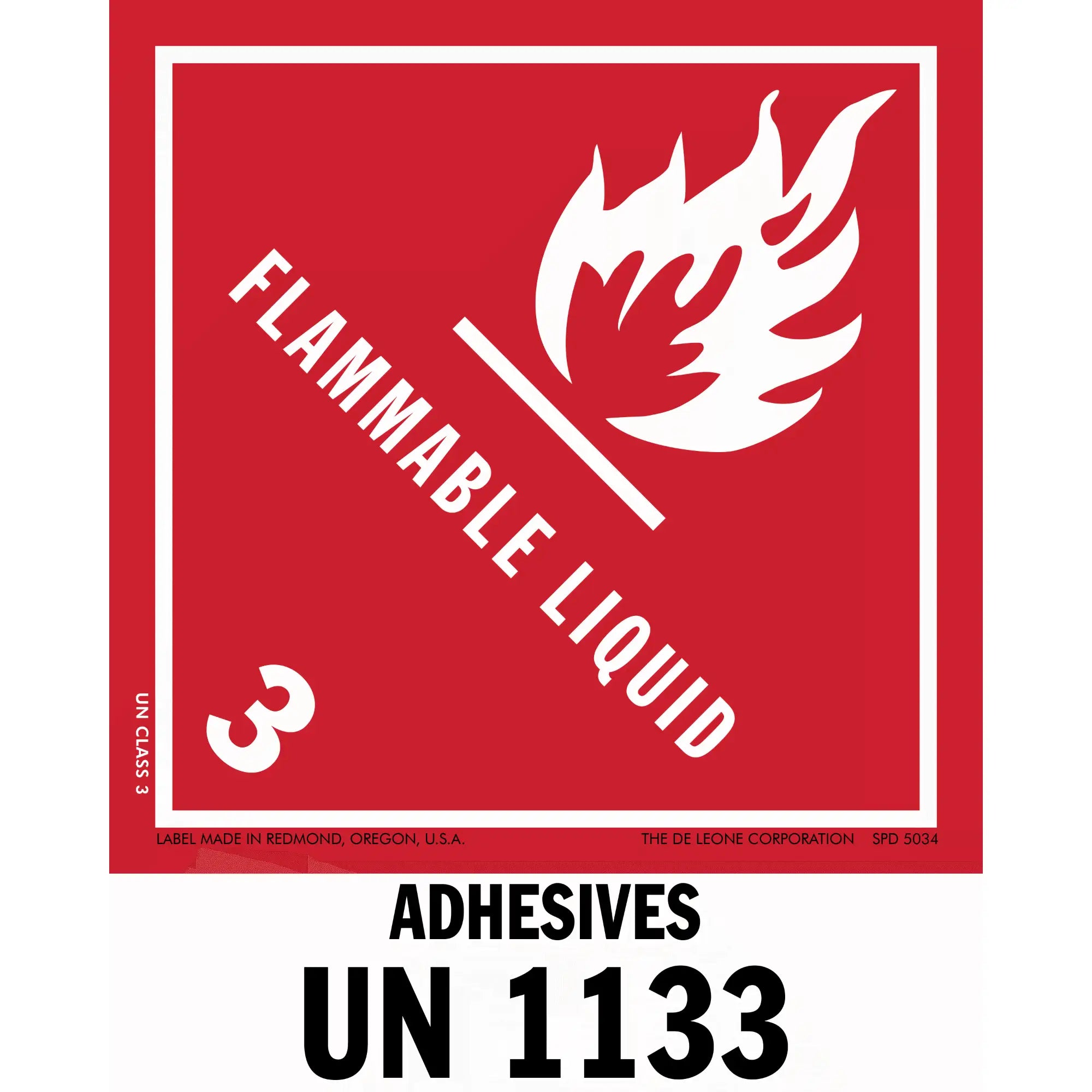 Red warning sign for flammable liquid adhesives with UN code 1133.