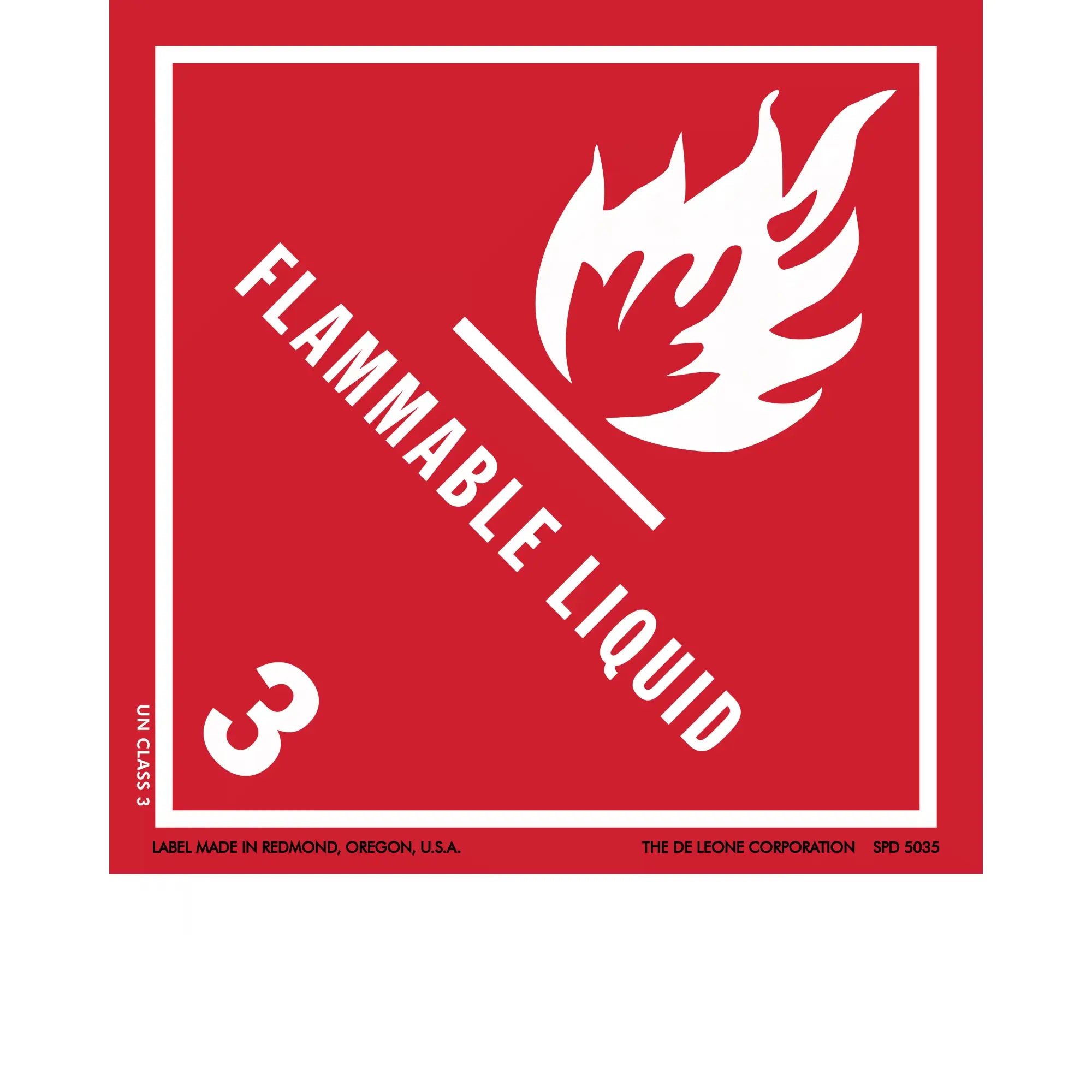 Red hazard warning sign for flammable liquid with flame symbol and number 3.