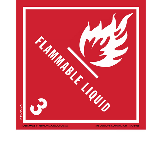 Red hazard warning sign for flammable liquid with flame symbol and number 3.