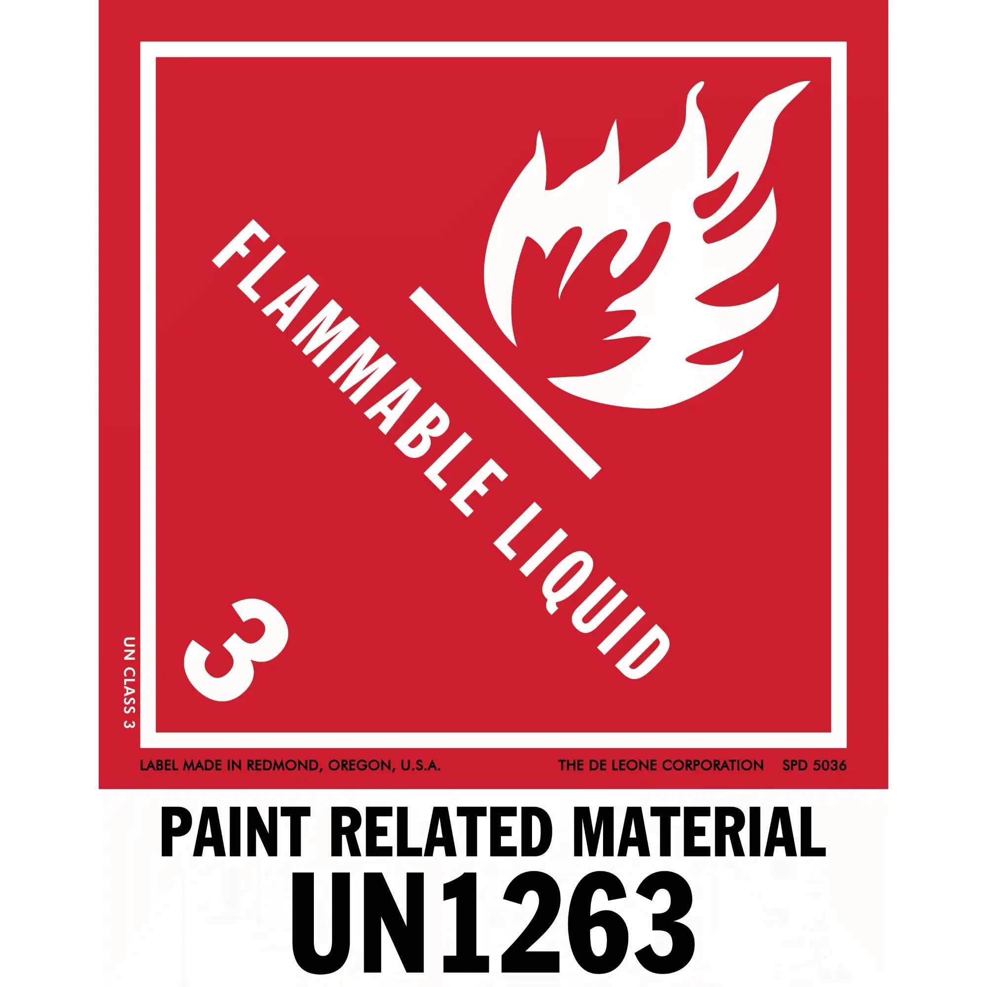 Red hazard warning sign for flammable liquid paint materials with UN1263 code.