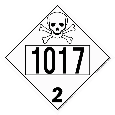 Diamond-shaped hazard placard displaying ’1017’’ with a skull and crossbones symbol and number ’2’’.