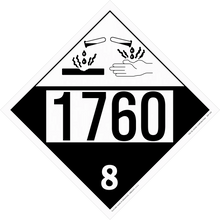 Hazardous material placard with number 1760 and corrosive symbol showing class 8 dangerous goods.