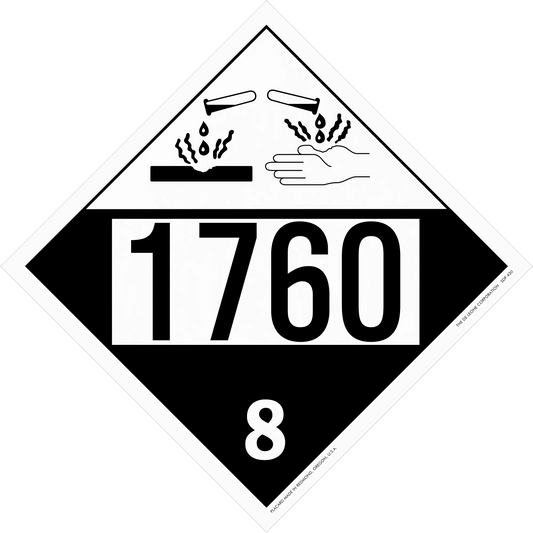 Hazardous material placard with number 1760 and corrosive symbol showing class 8 dangerous goods.