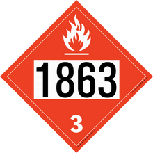 Red diamond-shaped hazardous material placard displaying ’1863’’ and ’3’’ with a flame symbol.