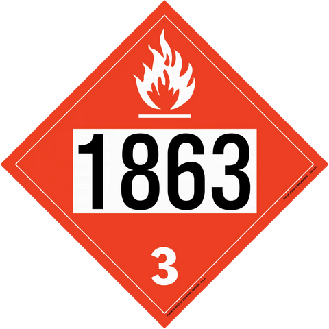 Red diamond-shaped hazardous material placard displaying ’1863’’ and ’3’’ with a flame symbol.