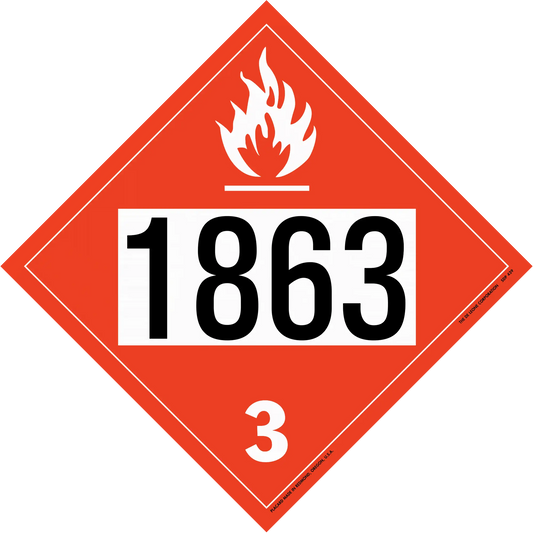 Red diamond-shaped hazardous material placard displaying ’1863’’ and ’3’’ with a flame symbol.