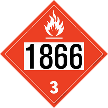 Red diamond-shaped hazardous material placard displaying ’1866’’ and ’3’’ with a flame symbol.