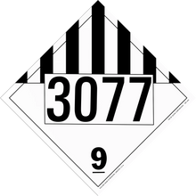 Hazardous materials placard with UN number 3077 and hazard class 9.