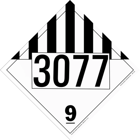 Hazardous materials placard with UN number 3077 and hazard class 9.