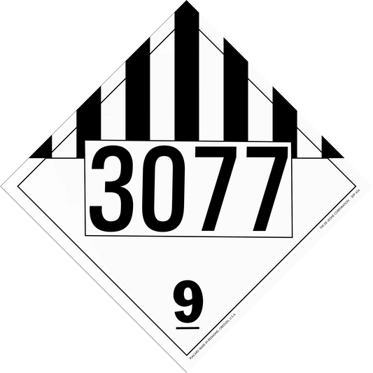 Hazardous materials placard with UN number 3077 and hazard class 9.