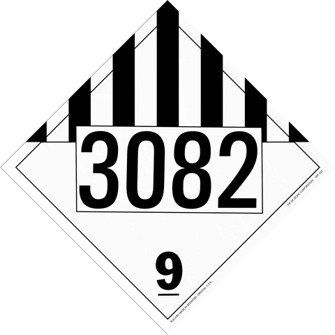 Hazardous materials placard with number 3082 and class 9 designation.