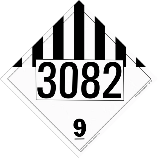 Hazardous materials placard with number 3082 and class 9 designation.