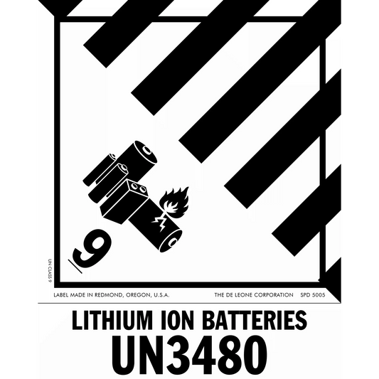 Black and white hazard placard for lithium ion batteries with UN3480 classification number.