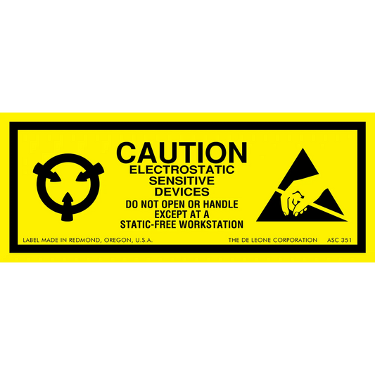 Yellow and black warning label for electrostatic sensitive devices.