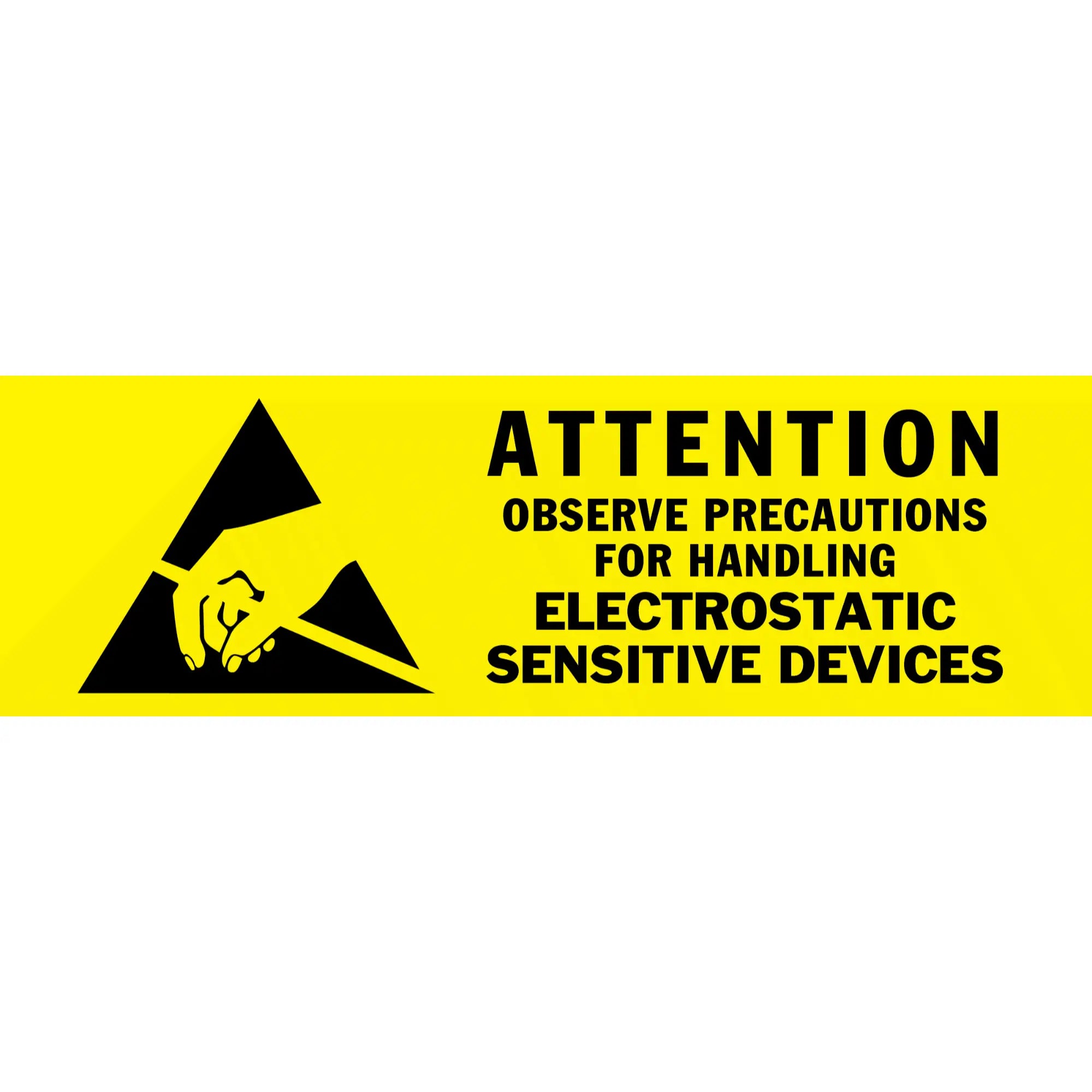 Yellow warning sign about handling electrostatic sensitive devices.